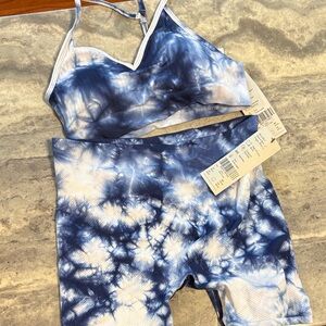 Blue Tie-Dye Sports Bra and Shorts Set
